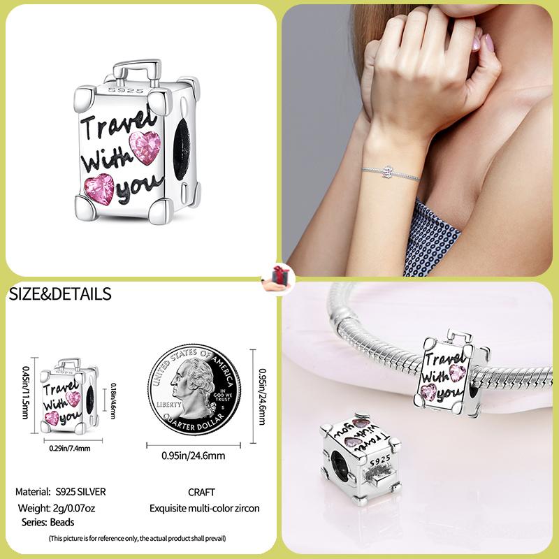 925 Silver Globe Airplane Charm Beads For DIY Bracelet Making Ladies Jewelry 3mm Design