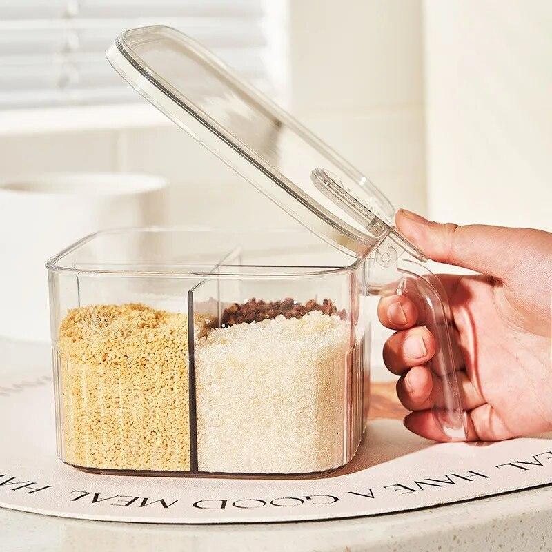 Kitchen Seasoning Box Sealed Moisture-proof Tape Seasoning Box with Four Compartments Press Type Seasoning Tank