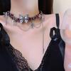 Chocker Wound Rivet Metal Leather Collar Croopunk Butterfly Girl Y2K Subculture Niche Necklace