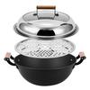WANGYUANJI Deep 32cm Steamer Pot with Handle, Iron Nitride, Rust-Resistant, Induction and Gas Compatible, Stir-Fry Pan with Stainless Steel Steaming P