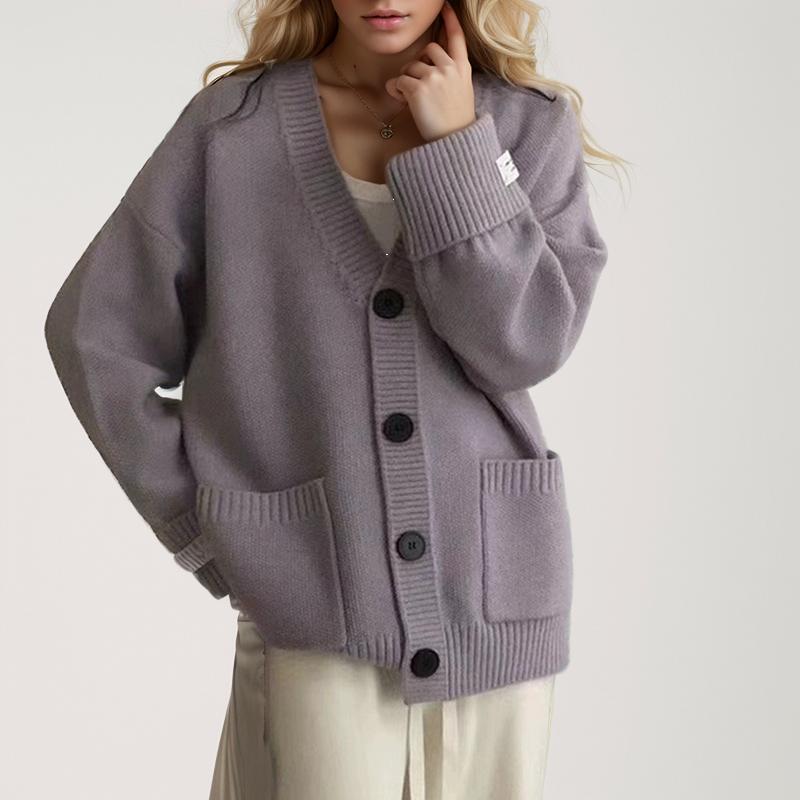 Осенний женский свитер Вязание Базовый модный кардиган с длинным рукавом Свободное повседневное тонкое пальто