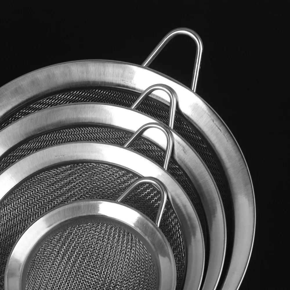 Фильтр для масла из нержавеющей стали с мелкой сеткой, дуршлаг для муки, сито для чая, кухонное сито, фильтрующий инструмент, набор металлических сит с длинной ручкой