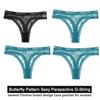 FINETOO 4 шт./компл., сексуальные кружевные женские трусики, стринги, нижнее белье, нижнее белье, стринги для женщин, трусики с бабочкой и Т-образной спинкой, цветочные трусики