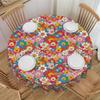 Round Oilproof Large Happy Face Daisies   Table Cover Rainbow Flower Parade  Tablecloth for Picnic 70 Inch Table Cloth
