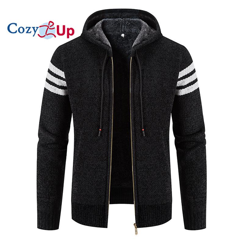 Cozy Up Men Hooded Sweater Comfortable Fleece Thick Warm Cardigan Casual