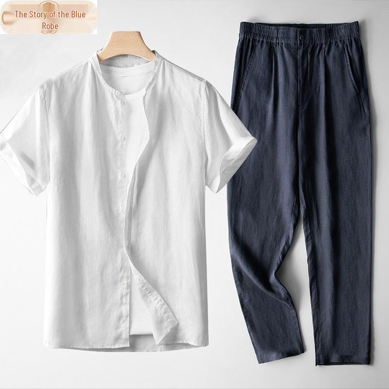 Men's Chinese Linen Tang Suit Set: Retro Long Sleeve Cotton Linen Casual Shirt Two-Piece.