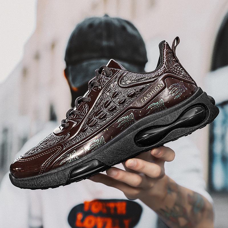 Men Fashion Leather Shoes Alligator Lines Sports Shoes Autumn Cushioning Sneakers Men Trendy Casual Jogging Running Shoes