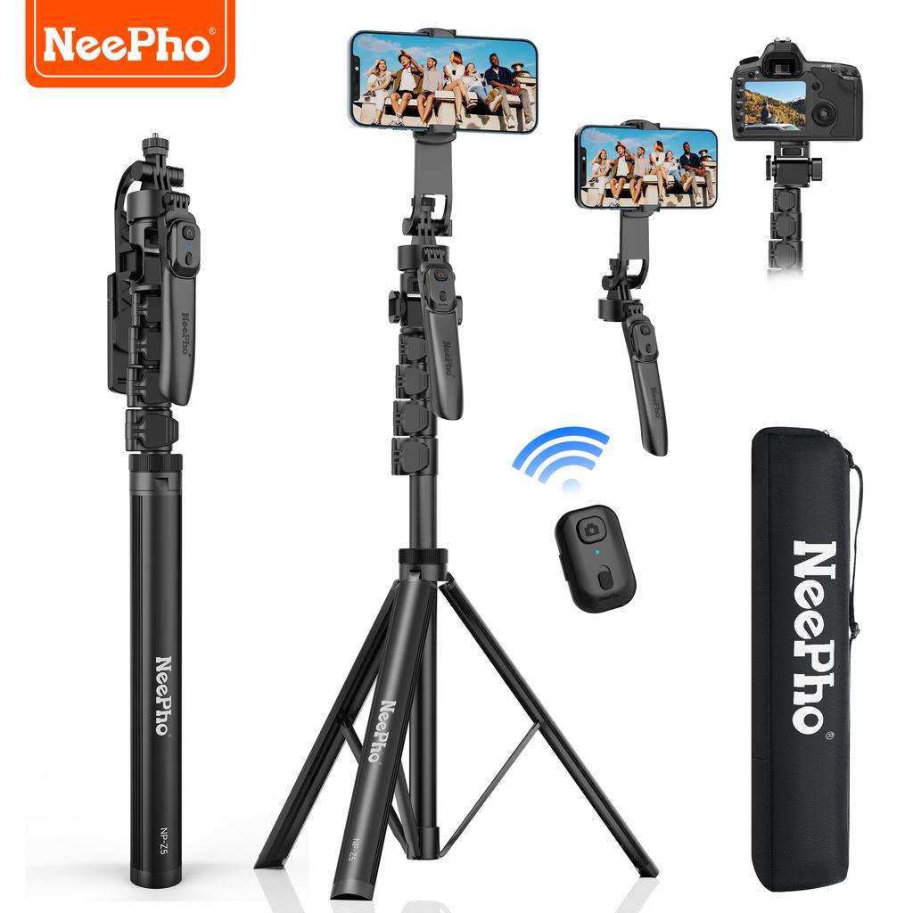 NeePho NP-Z5 2m Tripod Selfie Stick Bluetooth Remote 360° Rotation Cold Shoe Mount Compatible with Phones Cameras 7