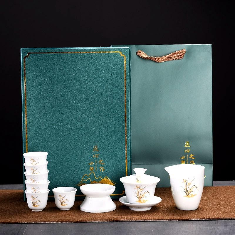 10 household Kung Fu tea set sets, high-white porcelain blue-and-white tea sets, one business gift
