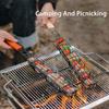 Kabob Grilling Basket Wooden Handle Stainless Steel Portable Non-Stick Vegetables Shrimps Meat Hot Dog Barbecue Grill Net BBQ Tools