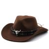 Fashion Western Cowboy Hat with Cow Head Band Wide Brim Hats Pop Jazz Hat Winter Men Women Jazz Wool Hats Cow Girl Hat LS