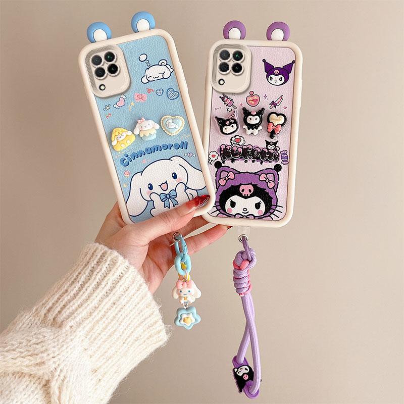 KEYSION Чехол с милым 3D-мультяшным ушком для Samsung A12 с браслетом, мягкий силиконовый противоударный чехол для задней панели телефона Galaxy M12