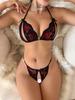 Contrast Lips Front Open Bra & Thongs Sets Lace Transparent Lingerie Set Ultra Naughty Sexy Underwear For Women Erotic Costumes