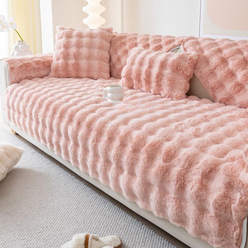 Плюшевая подушка для дивана с кроликом, зимняя плюшевая утолщенная нескользящая подушка, кожаный диван, специальный чехол