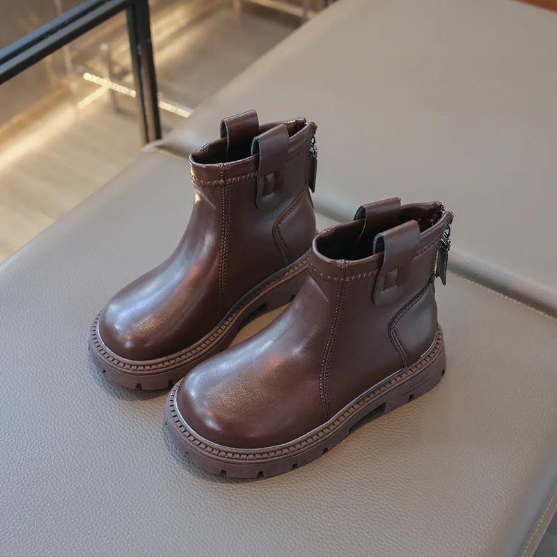 Детские кожаные ботинки Ретро британский стиль Мальчики Девочки Короткие ботинки Однотонные Универсальные 2024 Осень Новые Детские туфли принцессы Элегантные
