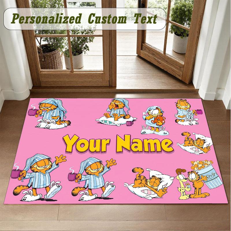 Crystal Velvet Square Rug Custom NameGarfield Pattern Non Slip Home Floor Decor Rug