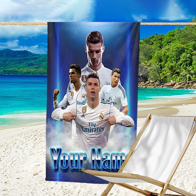 1pc Number 7 Soccer Beach Towel with Custom Name, Beach and Seaside Swimming Pool Equipment, Fashion Pattern, Rectangular, Travel Essential