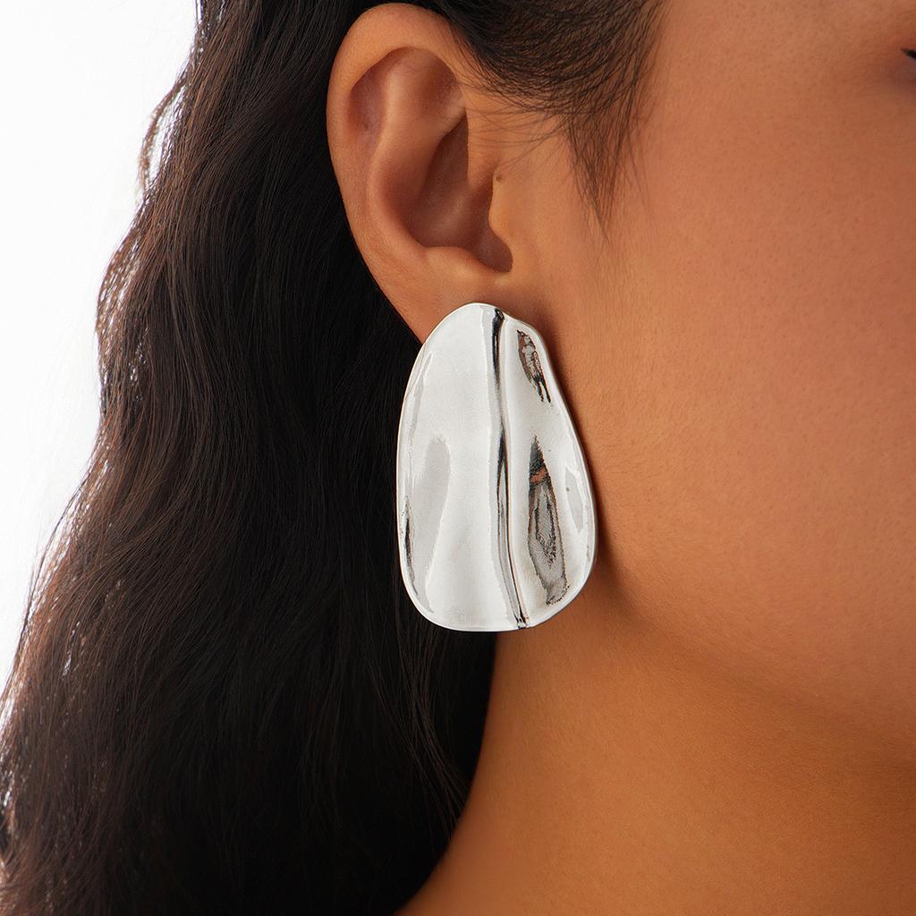 Exaggerated Earrings, Wrinkled Texture, Light Luxury Large Earrings, Geometric Simplicity, Niche Earrings