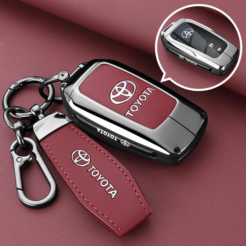 QHJS9 Zinc Alloy Leather Car Key Case Cover Shell for Toyota CHR Hilux Fortuner Land Cruiser 200 Camry Corolla Crown RAV4 Highland