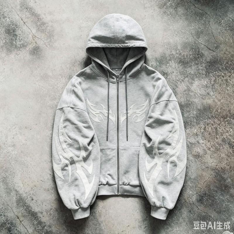 Womens Oversized Hooded Zip-Up Sweatshirt 2026 Streetwear Vintage Print Loose Fit Long Sleeve Pullover