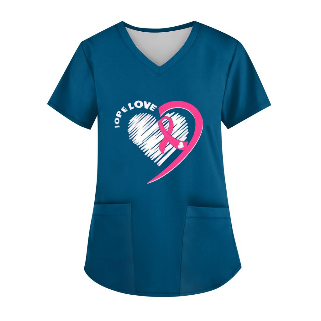 Women's V-Neck Short-Sleeve Pocketed Top With Side Slit