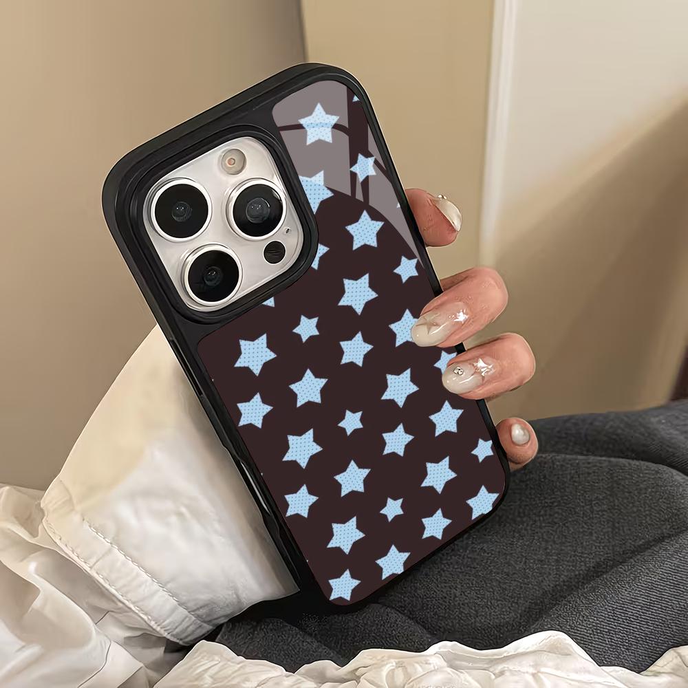 Стеклянный чехол для телефона с дизайном синей звезды, подходит для iPhone 17 16 15 14 13 12 11 Pro/Max/Plus, противоударная задняя крышка