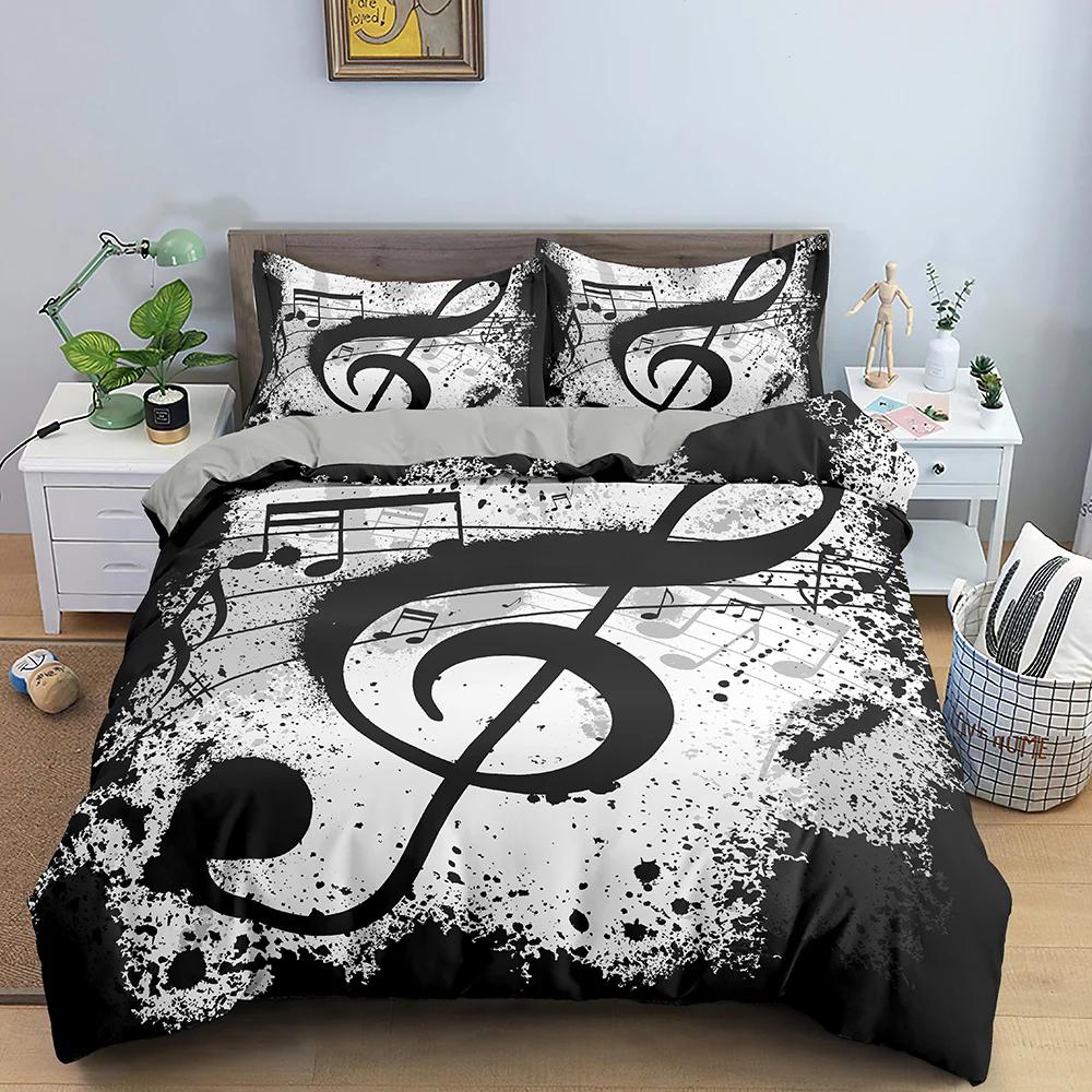 Music Bedding Set Piano Keyboard Music Note Duvet Cover Queen Size Bed Linen Comforter Microfiber Guitar Polyester Bedding Sets