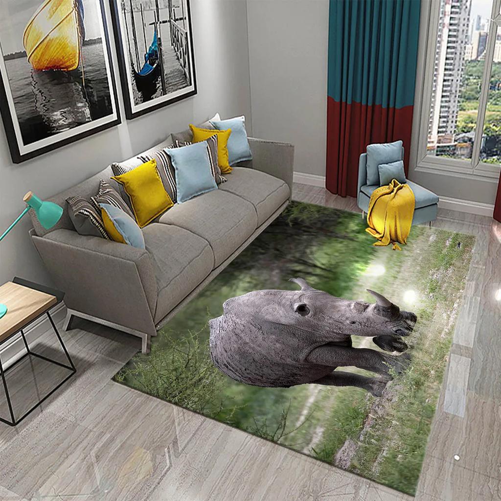 3D-ковёр с изображением носорога для спальни, гостиной, декоративных ковров, уличных ковриков, игровых ковриков, кухонных и ванных комнат, дверных и входных дверей, нескользящие коврики.