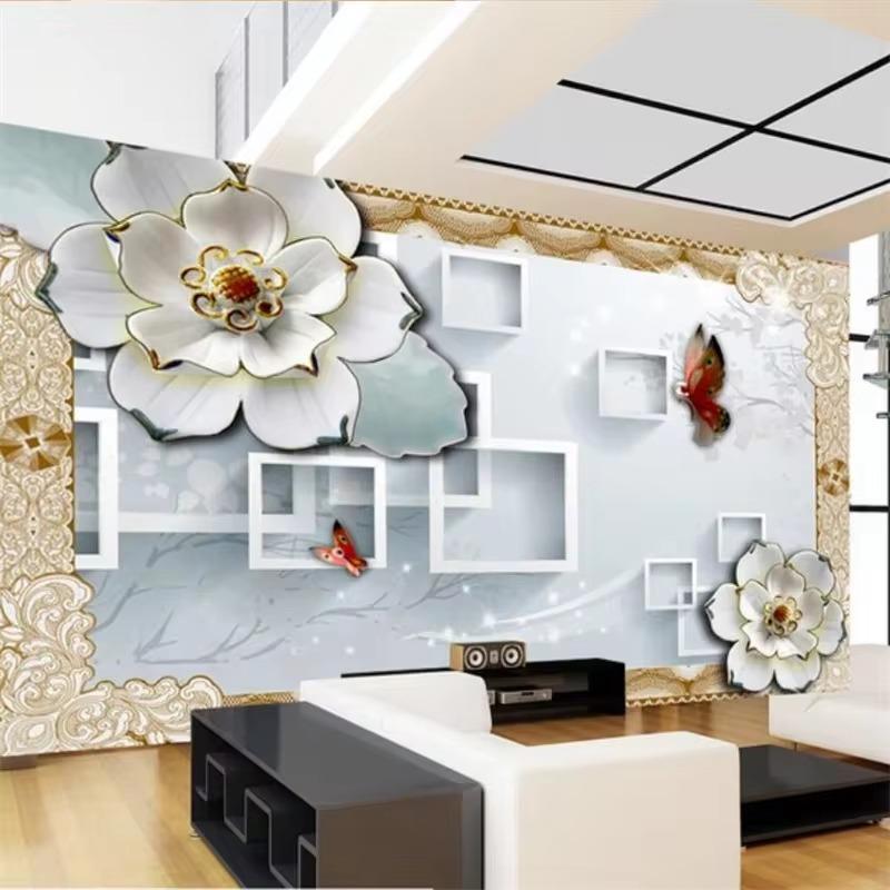 Обои 3D Рельеф Цветок Фреска Гостиная Спальня Ресторан Телевизор Фон Настенное украшение Фреска