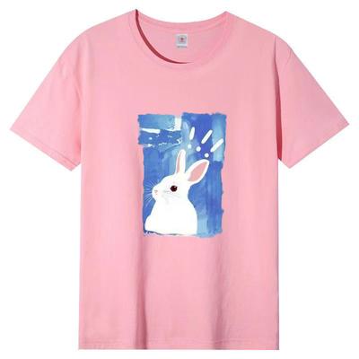 Женская розовая летняя модная футболка с коротким рукавом, хлопковая дышащая свободная футболка, футболка с принтом