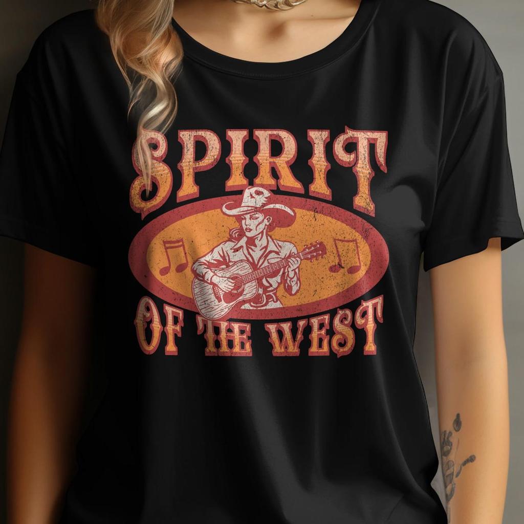 Vintage Cowgirl Guitar T-Shirt, Spirit of the West, Country Music
