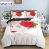 Woman Face Lines Sketch King Queen Duvet Cover Female Portrait Rose Bedding Set Simple Strokes Flower Polyester Comforter Cover