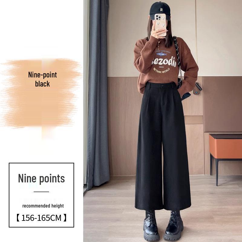 Женские черные шерстяные брюки с высокой посадкой и широкими штанинами, осень/зима 2024