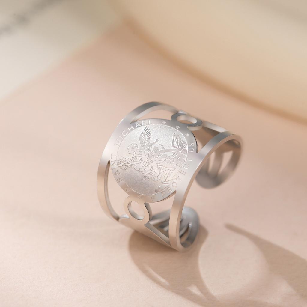 Кольцо-медаль из нержавеющей стали для женщин и мужчин, золотого и серебряного цвета, регулируемое открытое кольцо