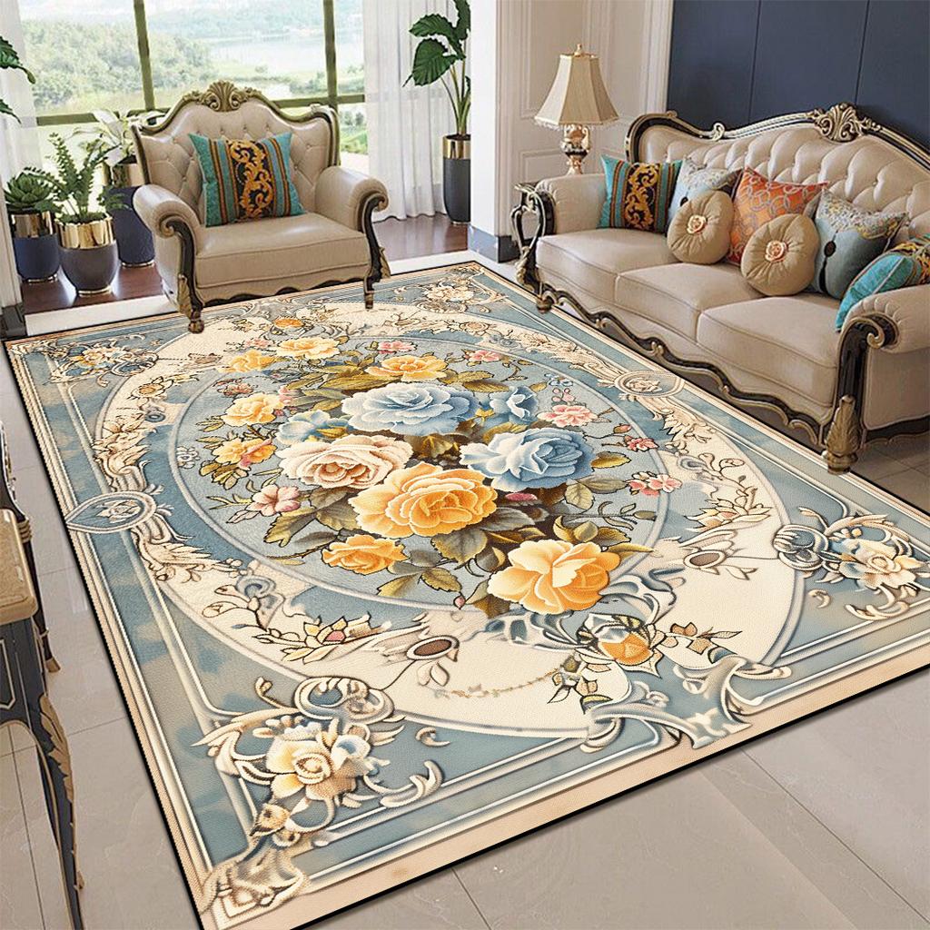 Европейские ковры для гостиной, пасторальный цветочный домашний ковер, большой для спальни, роскошный узор, напольный коврик, моющийся, нескользящий, придверный коврик для прихожей