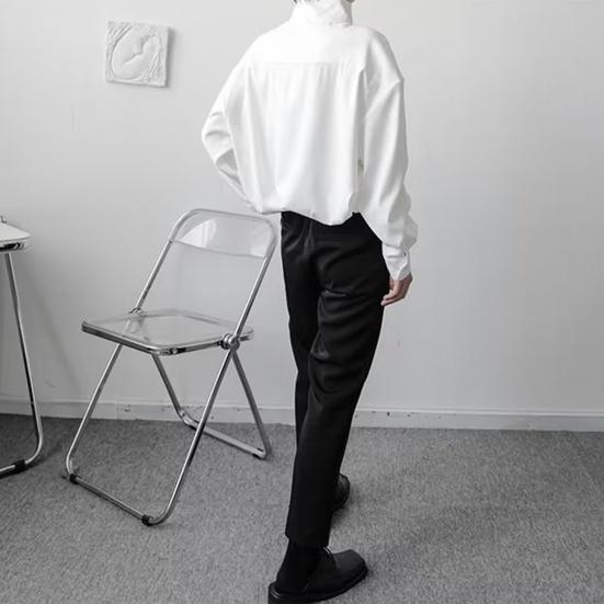 Женская рубашка с полувысоким воротником, пуговицами, полузастежкой, длинным рукавом, с карманами, однотонная свободная посадка, топы-пуловеры