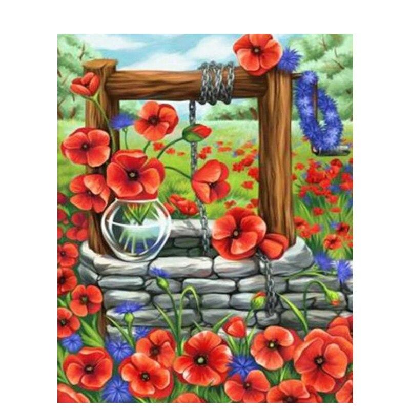 Алмазная картина, полная дрель, круглые красные цветы для взрослых, детей, алмазная художественная вышивка, украшение дома