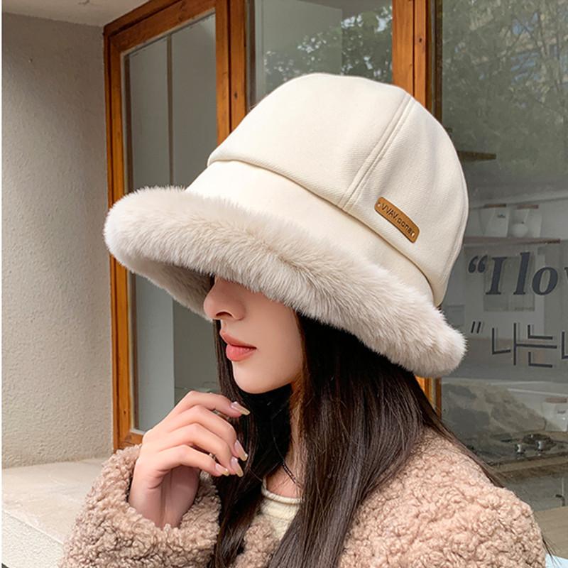 Women's Plush Warm Bucket Hat with Ear Warmers – Elegant, Durable & Coldproof Fisherman Cap, Inelastic Woven Design