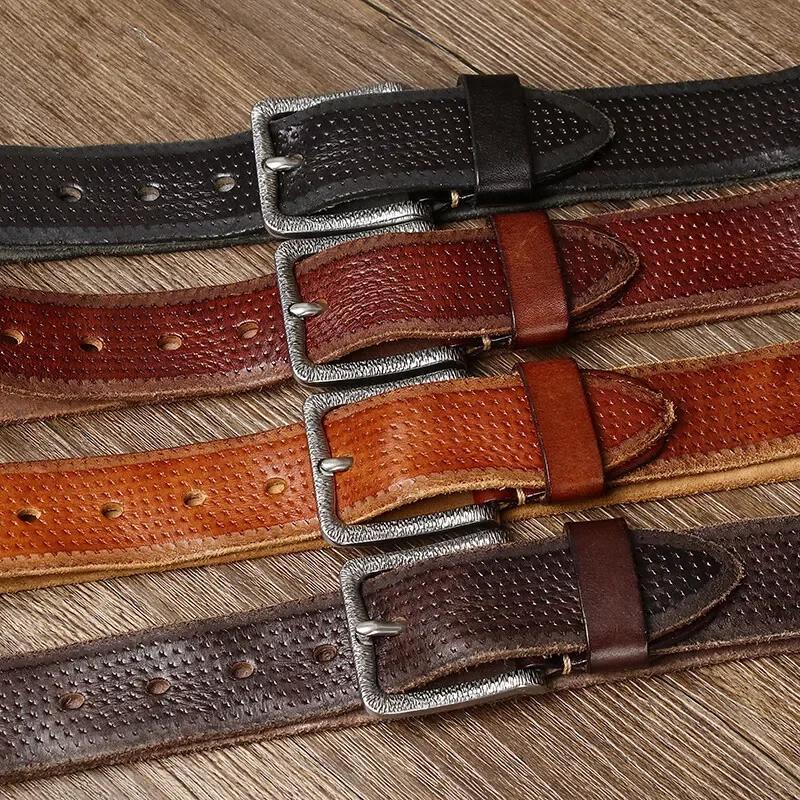 3,8 см чистая коровья кожа высокого качества ремни из натуральной кожи для мужчин фирменный ремень мужской пряжка из нержавеющей стали модные винтажные джинсы ковбой