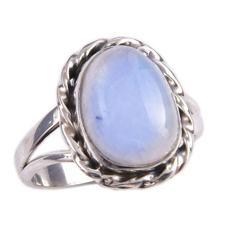 Natural Rainbow Moonstone Gemstone Handmade 925 Solid Silver Gift Ring S.6 c7J79