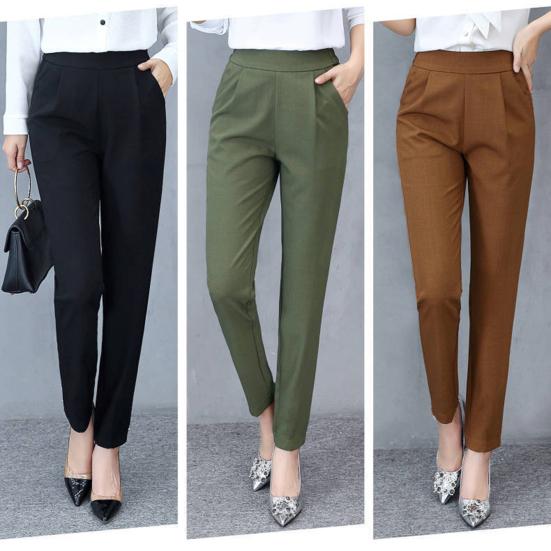 Женские брюки, эластичные, с высокой талией, однотонные, облегающие брюки с карманами, повседневные, для поездок на работу, офисные женские брюки