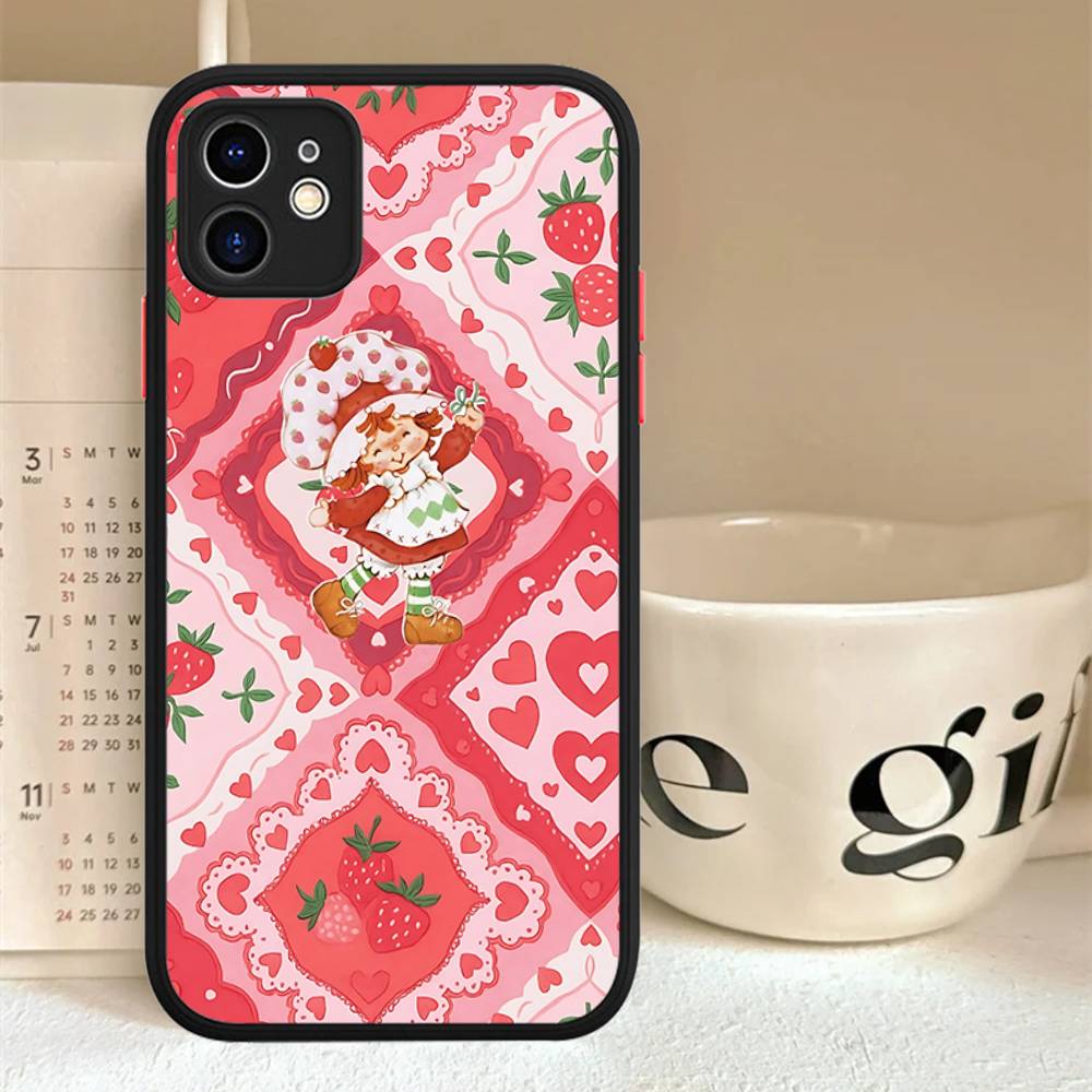 S-Девушка с клубничным тортом Для iPhone 11 12 13 14 15 16 Pro Max Plus X XS MAX Задняя крышка Матовый чехол для телефона
