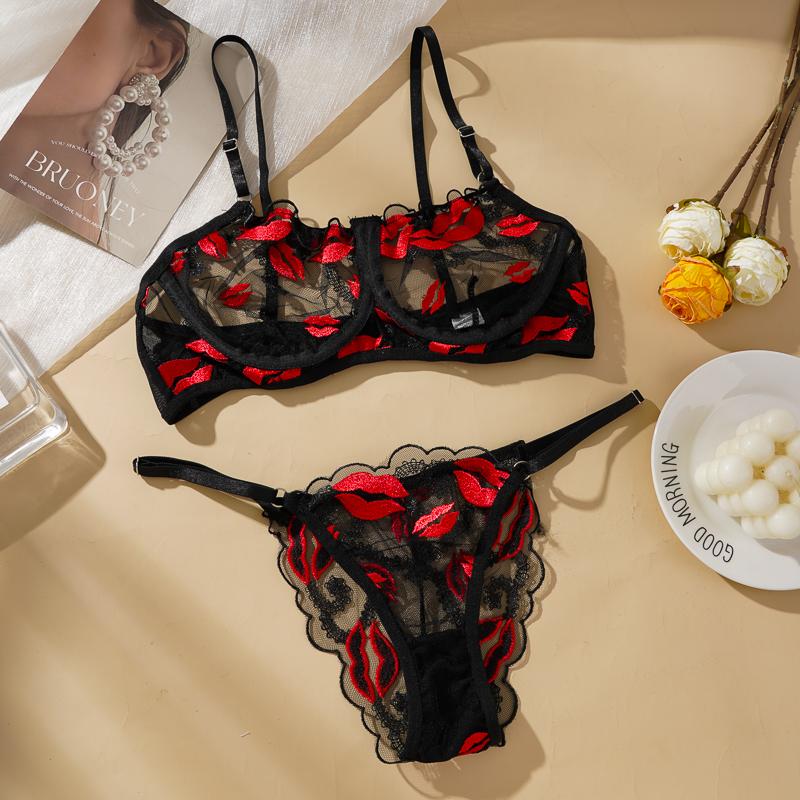 Французские Сладкие Сексуальные Сетчатые Комплекты Бюстгальтеров Красивая Цветочная Вышивка Цветочные Стринги