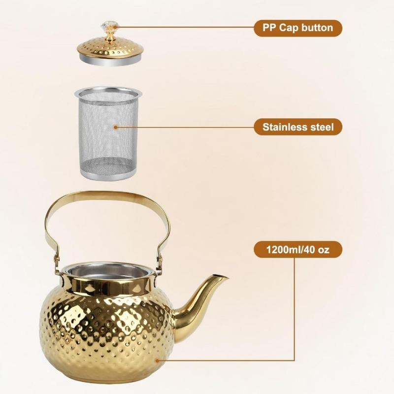 Кованый чайник, Чайник/кофейник из нержавеющей стали, Чайник для рассыпного чая, для чая, молока, кофе, 1,2 л Чайник с ситечком Кухонные принадлежности, Для улицы