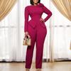 Women's European & American Winter Fashion Solid Color Long-Sleeve Tops & Pants Suit
