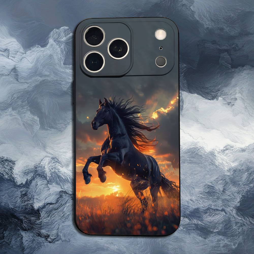 Скачущая Лошадь Животное Для iPhone 12,14,13,15,16,11,17,X,Mini,XR,SE,XS,Plus,Pro,Max,8,7,Мягкий Силиконовый Черный Чехол