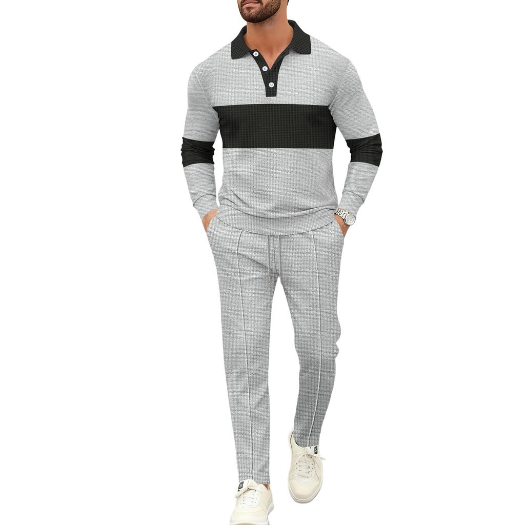 Мужской Повседневный Отложной воротник Длинные рукава Брюки Комплект