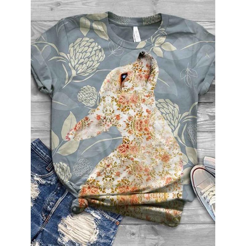 Летняя креативная большая свободная 3D футболка Fox, женская футболка с короткими рукавами и 3D-принтом