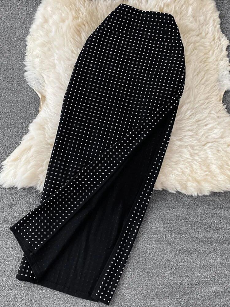 Сексуальные черные бриллианты, комплект из 2 предметов, женские вечерние короткие топы без рукавов + юбка с высокой талией, женские костюмы из двух предметов, клубная мода 2021