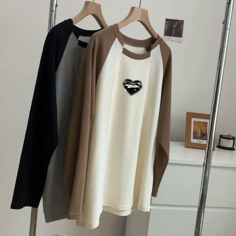 Женская футболка с длинным рукавом и контрастными плечами, женская свободная футболка на весну и осень